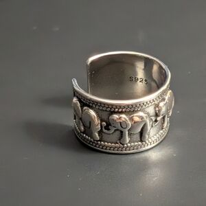 Sterling Silver Elephant Band Ring Adjustable